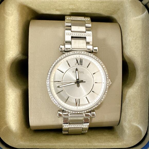 Fossil ES4341 Carlie Three-Hand Stainless Steel Women\'s Watch Silver